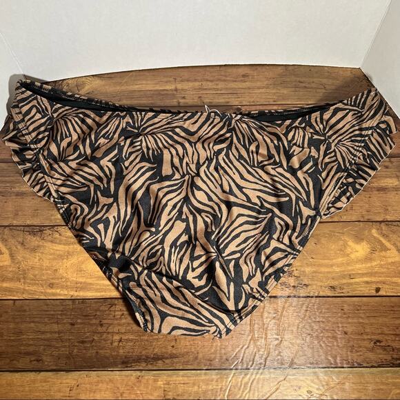 Unique 21 Tiger Stripe Bikini Swimsuit Bottoms Sz 22 Hi Cut Ruffles NEW - Picture 2 of 3